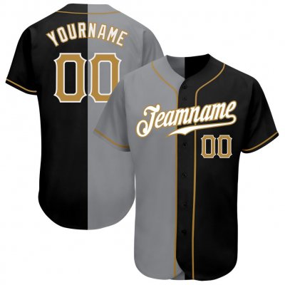 Men's Custom Black Old Gold-Gray Authentic Split Fashion Baseball Jersey