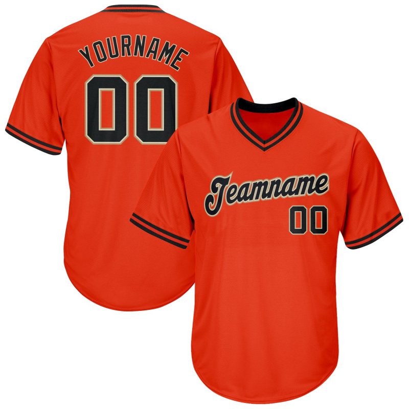 Men's Custom Orange Black-Old Gold Authentic Throwback Rib-Knit Baseball Jersey Shirt