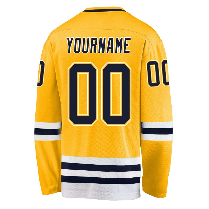 Men's Custom Gold Navy-White Hockey Jersey