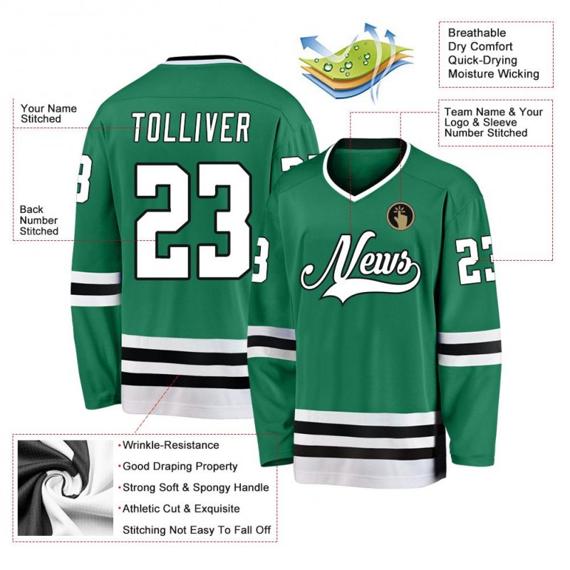 Men's Custom Kelly Green White-Black Hockey Jersey