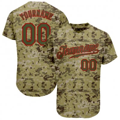 Men's Custom Camo Olive-Red Authentic Baseball Jersey