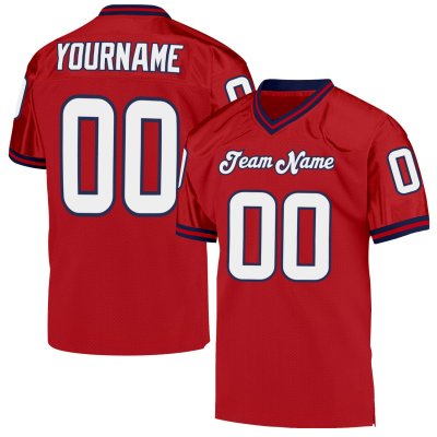 Men's Custom Red White-Navy Mesh Authentic Throwback Football Jersey