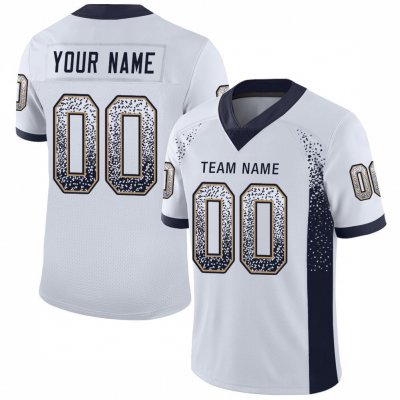 Men's Custom White Navy-Old Gold Mesh Drift Fashion Football Jersey