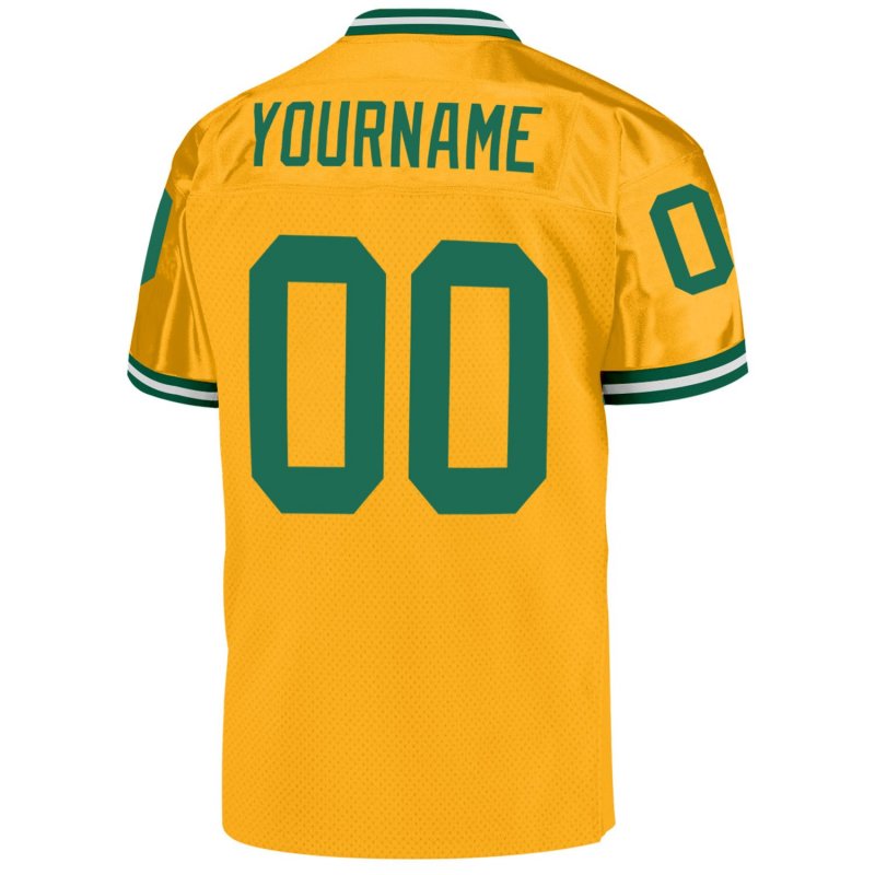 Men's Custom Gold Kelly Green-White Mesh Authentic Throwback Football Jersey