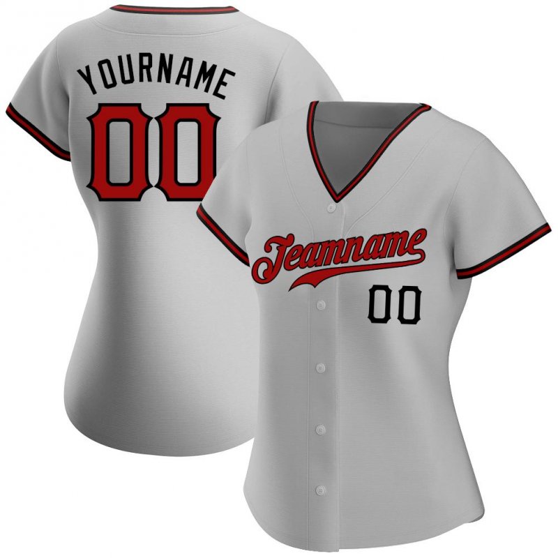 Men's Custom Gray Red-Black Authentic Baseball Jersey