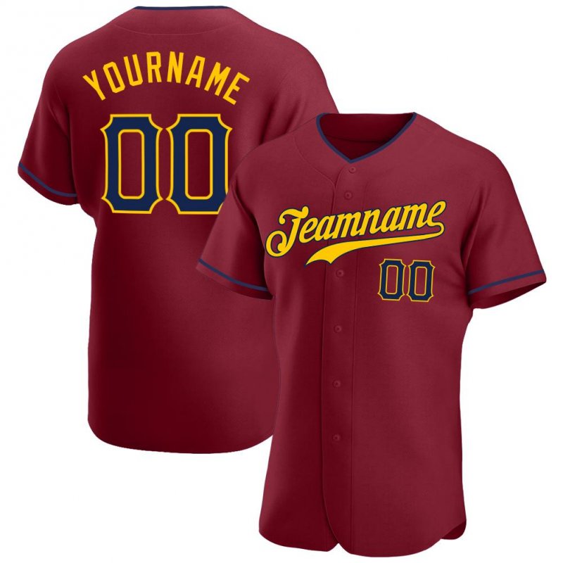 Men's Custom Crimson Navy-Gold Authentic Baseball Jersey