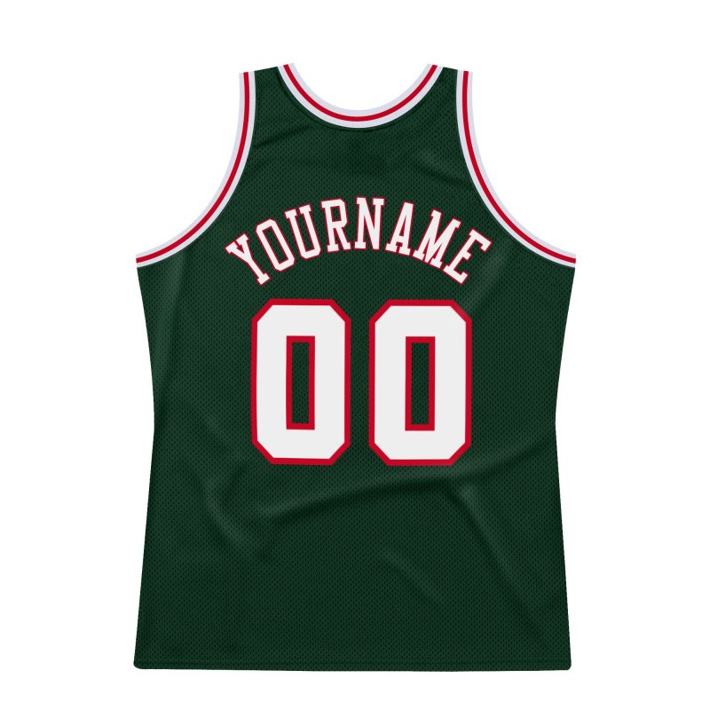 Men's Custom Hunter Green White-Red Authentic Throwback Basketball Jersey