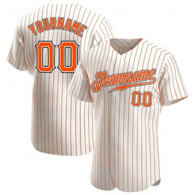 Men's Custom White Orange Pinstripe Orange-Black Authentic Baseball Jersey