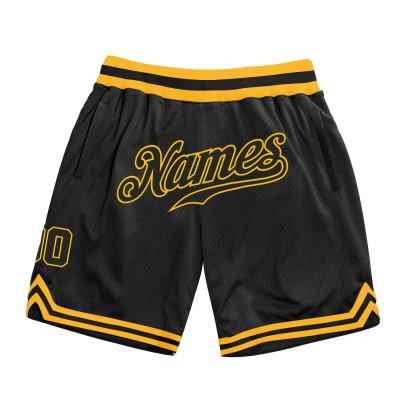 Men's Custom Black Black-Gold Authentic Throwback Basketball Shorts