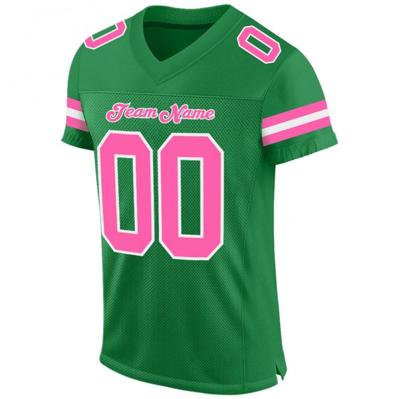 Men's Custom Kelly Green Pink-White Mesh Authentic Football Jersey