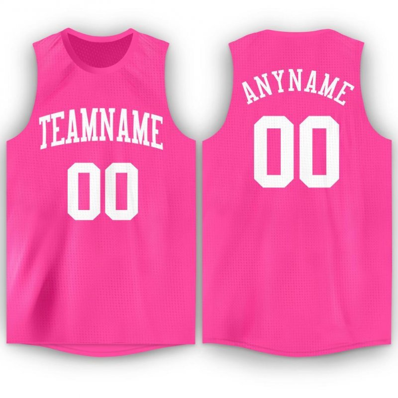 Men's Custom Pink White Round Neck Basketball Jersey