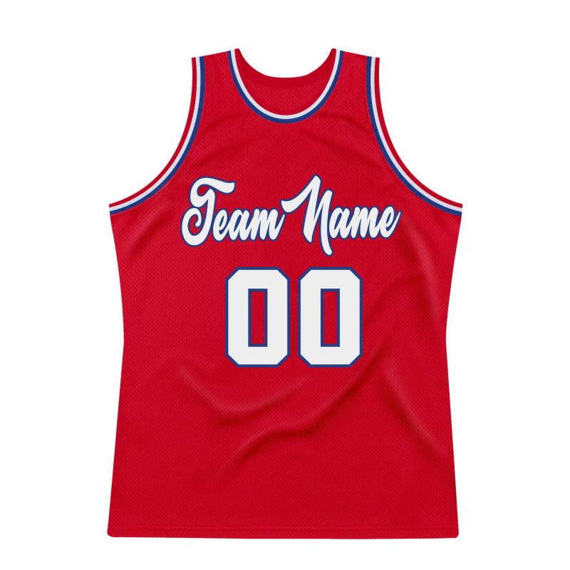 Men's Custom Red White-Royal Authentic Throwback Basketball Jersey