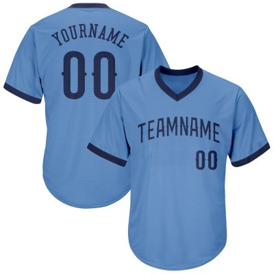 Men's Custom Light Blue Navy Authentic Throwback Rib-Knit Baseball Jersey Shirt