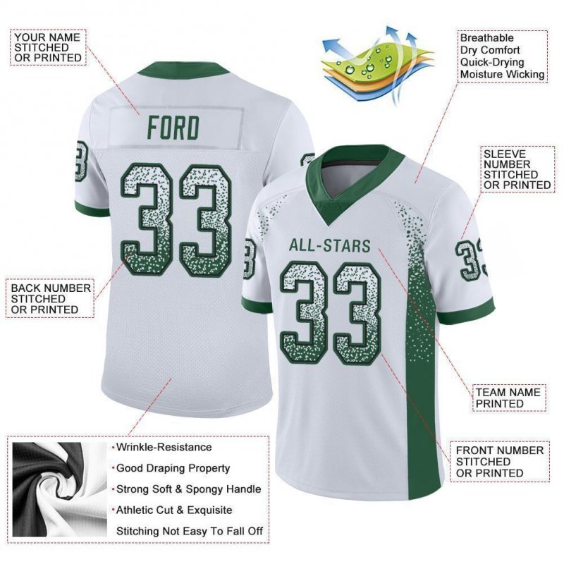 Men's Custom White Gotham Green-Black Mesh Drift Fashion Football Jersey