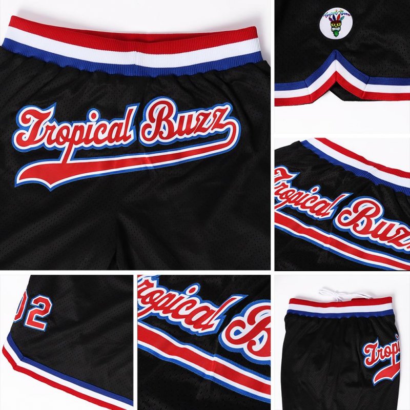 Men's Custom Black Red-Royal Authentic Throwback Basketball Shorts