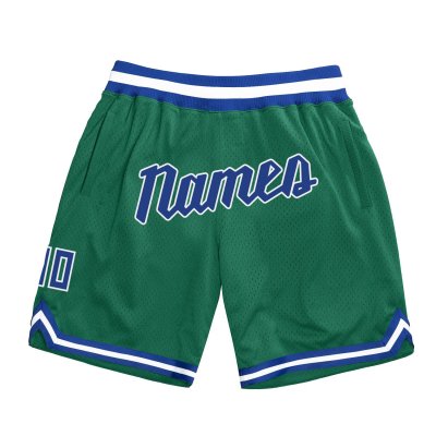 Men's Custom Kelly Green Royal-White Authentic Throwback Basketball Shorts