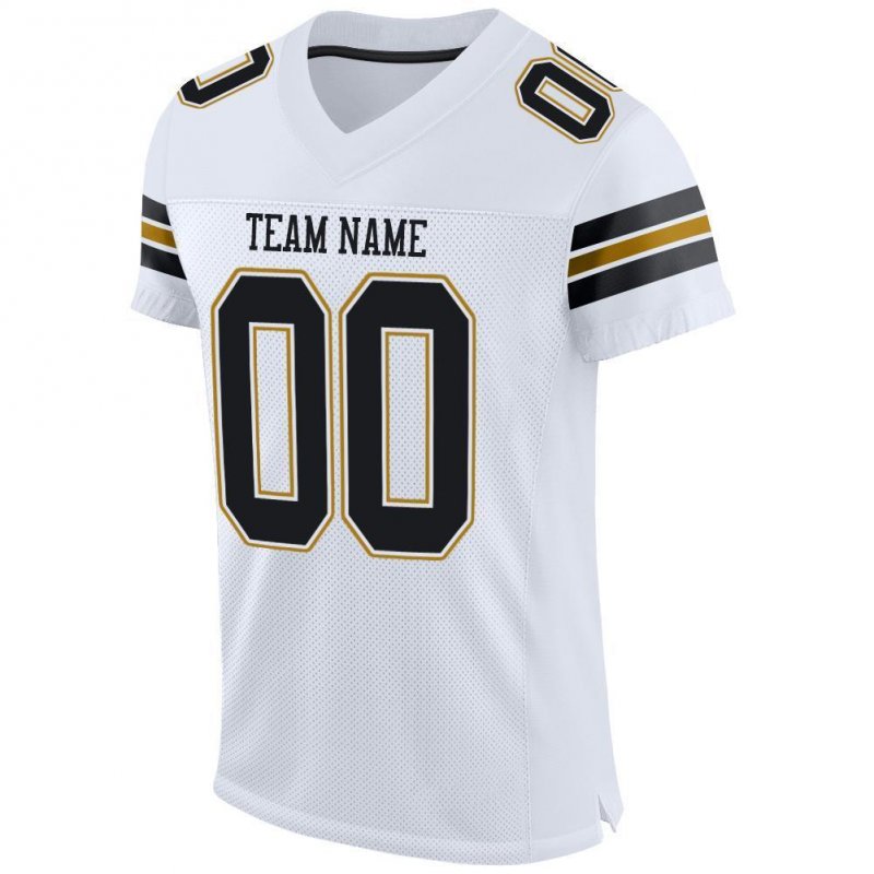 Men's Custom White Black-Old Gold Mesh Authentic Football Jersey