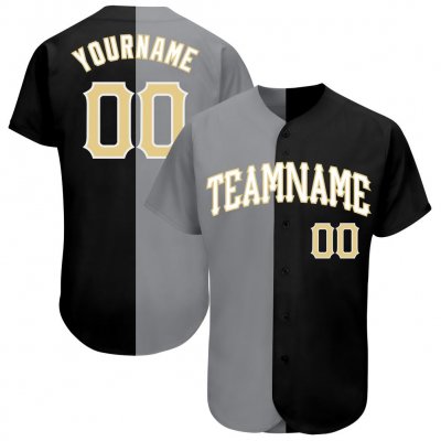 Men's Custom Black Vegas Gold-Gray Authentic Split Fashion Baseball Jersey