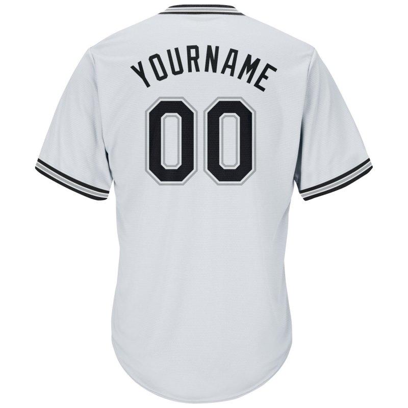 Men's Custom White Black-Gray Authentic Throwback Rib-Knit Baseball Jersey Shirt