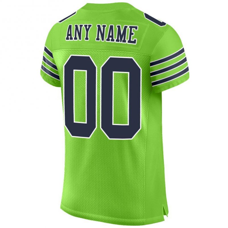 Men's Custom Neon Green Navy-White Mesh Authentic Football Jersey