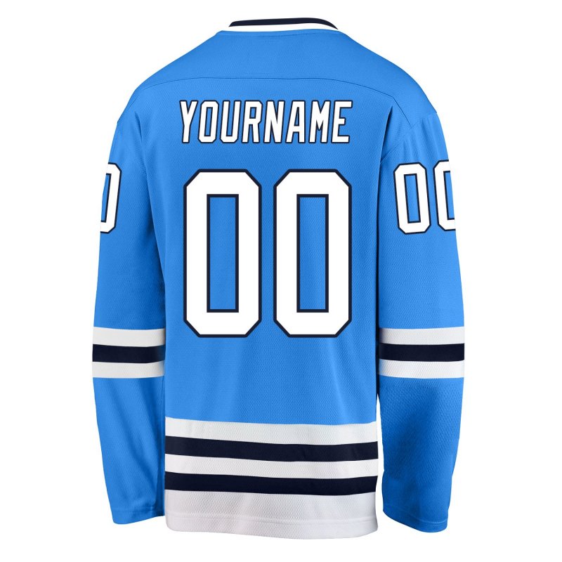 Men's Custom Powder Blue White-Navy Hockey Jersey