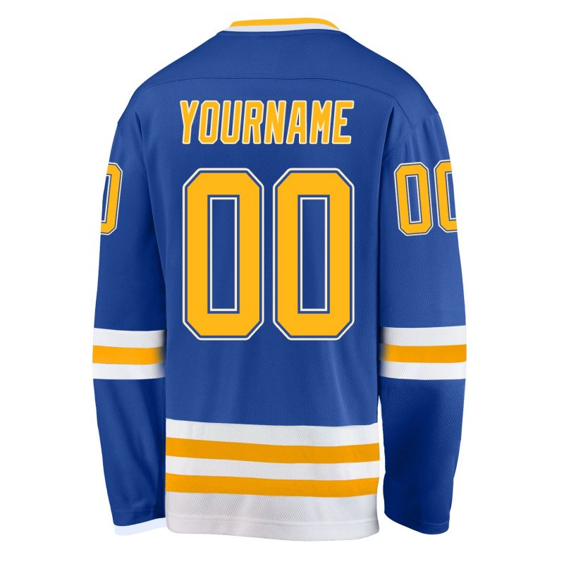 Men's Custom Blue Gold-Cream Hockey Jersey