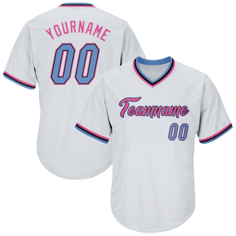 Men's Custom White Light Blue-Pink Authentic Throwback Rib-Knit Baseball Jersey Shirt