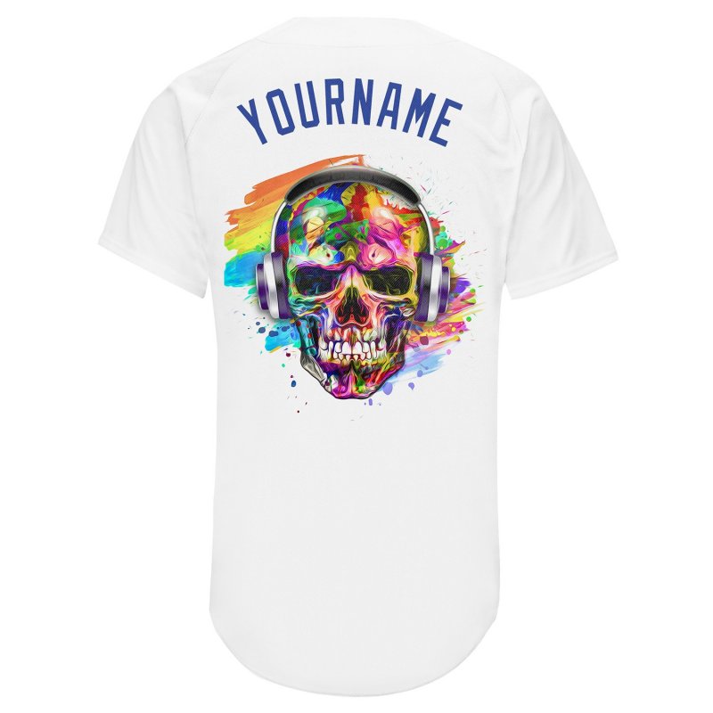 Men's Custom White Royal-Orange Authentic Skull Fashion Baseball Jersey