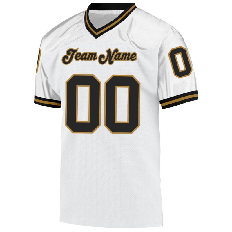 Men's Custom White Black-Old Gold Mesh Authentic Throwback Football Jersey