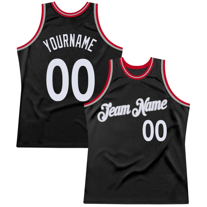 Men's Custom Black White-Red Authentic Throwback Basketball Jersey