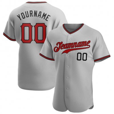 Men's Custom Gray Red-Black Authentic Baseball Jersey