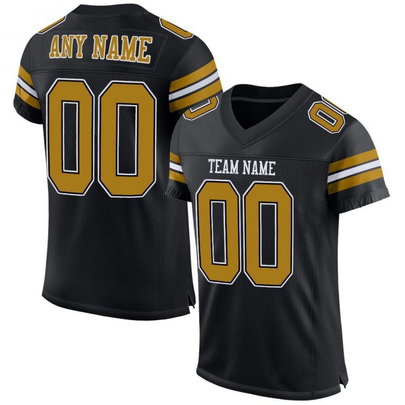 Men's Custom Black Old Gold-White Mesh Authentic Football Jersey