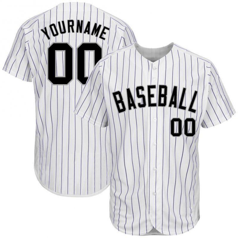 Men's Custom White Purple Pinstripe Black-Gray Authentic Baseball Jersey