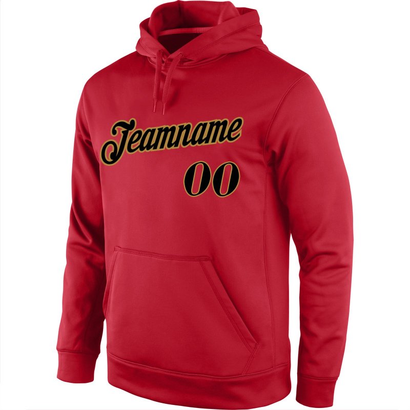 Men's Custom Stitched Red Black-Old Gold Sports Pullover Sweatshirt Hoodie