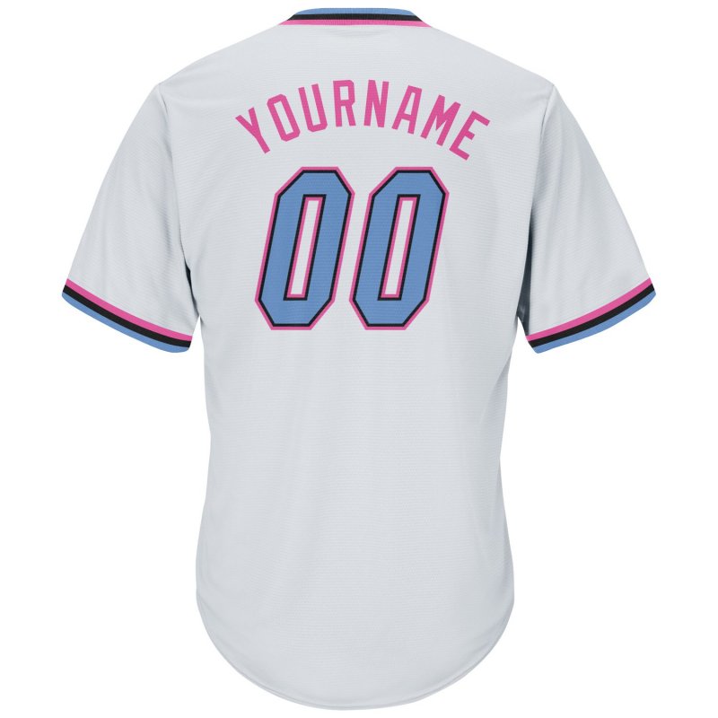 Men's Custom White Light Blue-Pink Authentic Throwback Rib-Knit Baseball Jersey Shirt