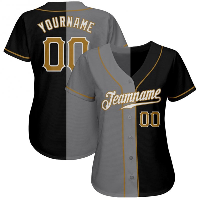 Men's Custom Black Old Gold-Gray Authentic Split Fashion Baseball Jersey