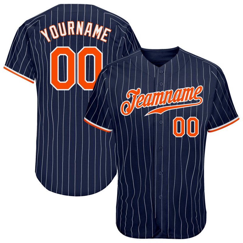 Men's Custom Navy White Pinstripe Orange-White Authentic Baseball Jersey