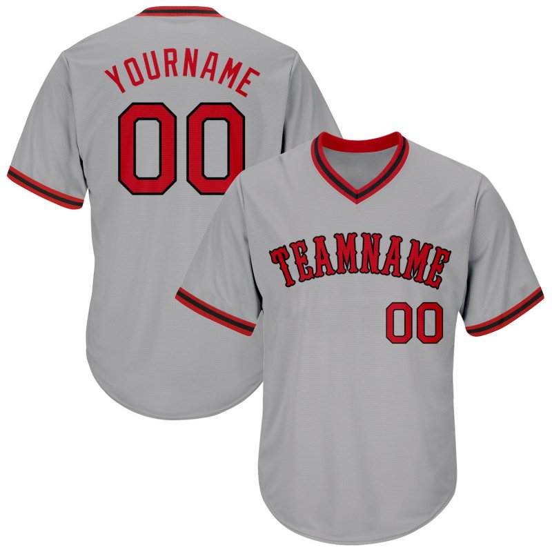 Men's Custom Gray Red-Black Authentic Throwback Rib-Knit Baseball Jersey Shirt