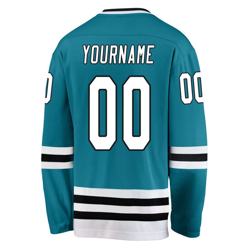 Men's Custom Teal White-Black Hockey Jersey