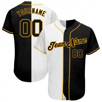 Men's Custom White-Black Gold Authentic Split Fashion Baseball Jersey