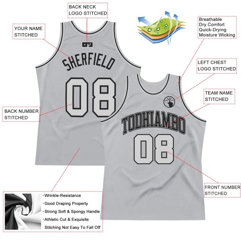 Men's Custom Silver Gray Silver Gray-Black Authentic Throwback Basketball Jersey