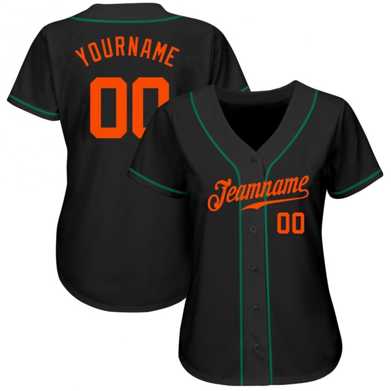 Men's Custom Black Orange-Kelly Green Authentic Baseball Jersey