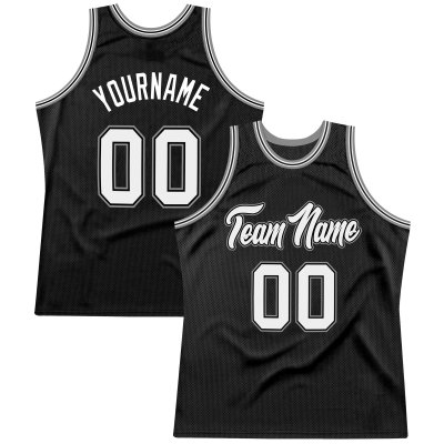 Men's Custom Black White-Silver Gray Authentic Throwback Basketball Jersey