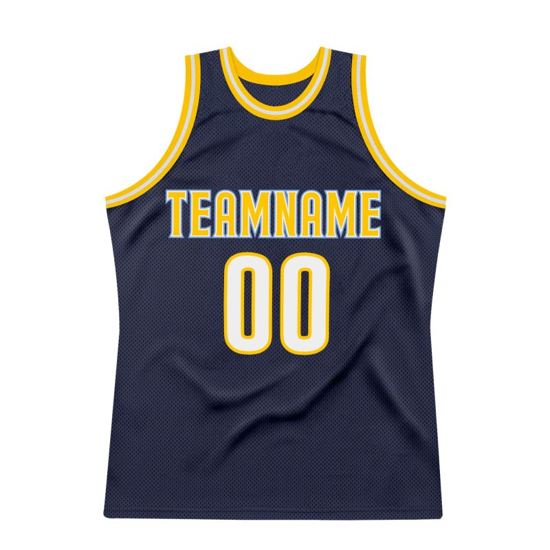 Men's Custom Navy White-Gold Authentic Throwback Basketball Jersey