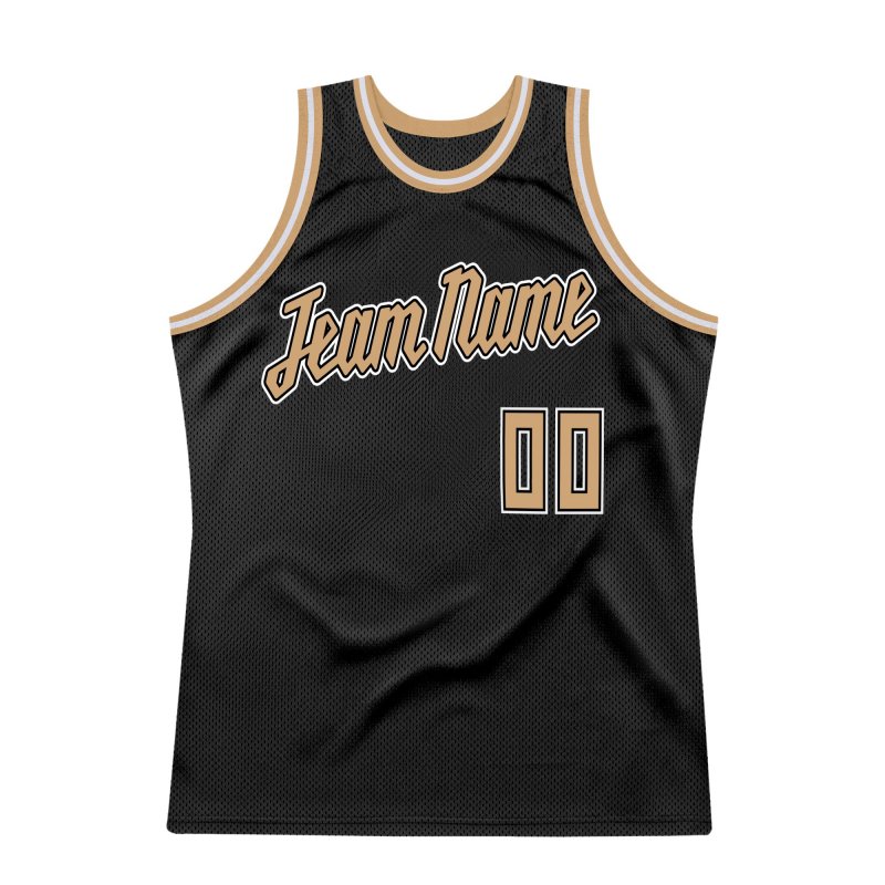 Men's Custom Black Old Gold-White Authentic Throwback Basketball Jersey