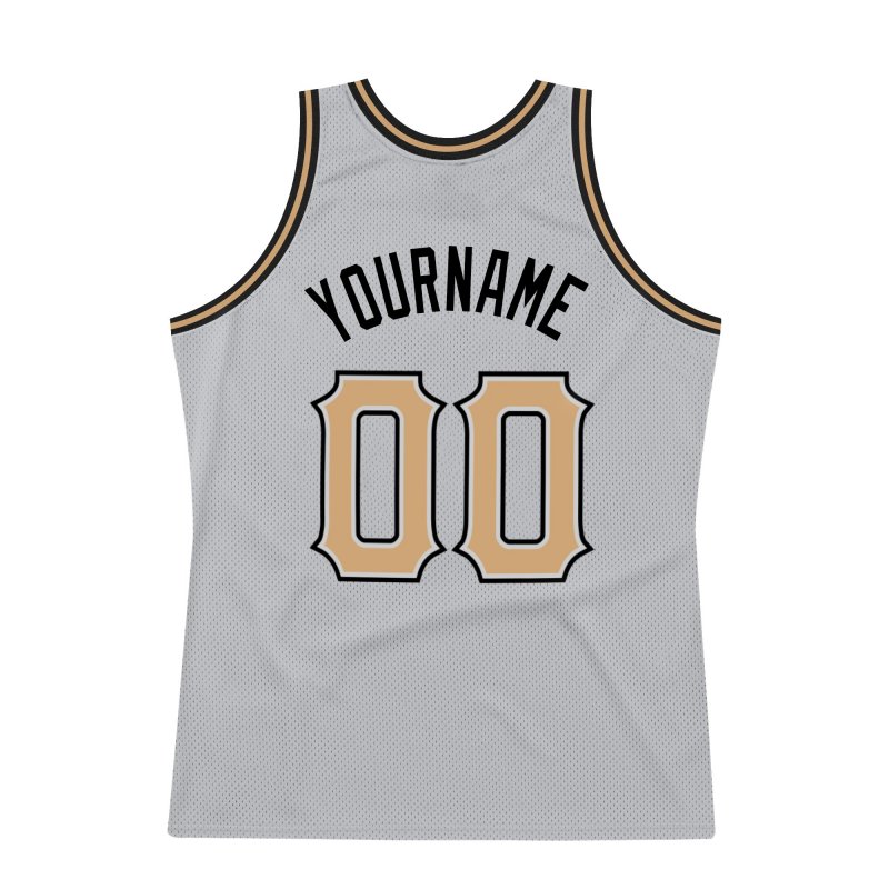 Men's Custom Silver Gray Old Gold-Black Authentic Throwback Basketball Jersey