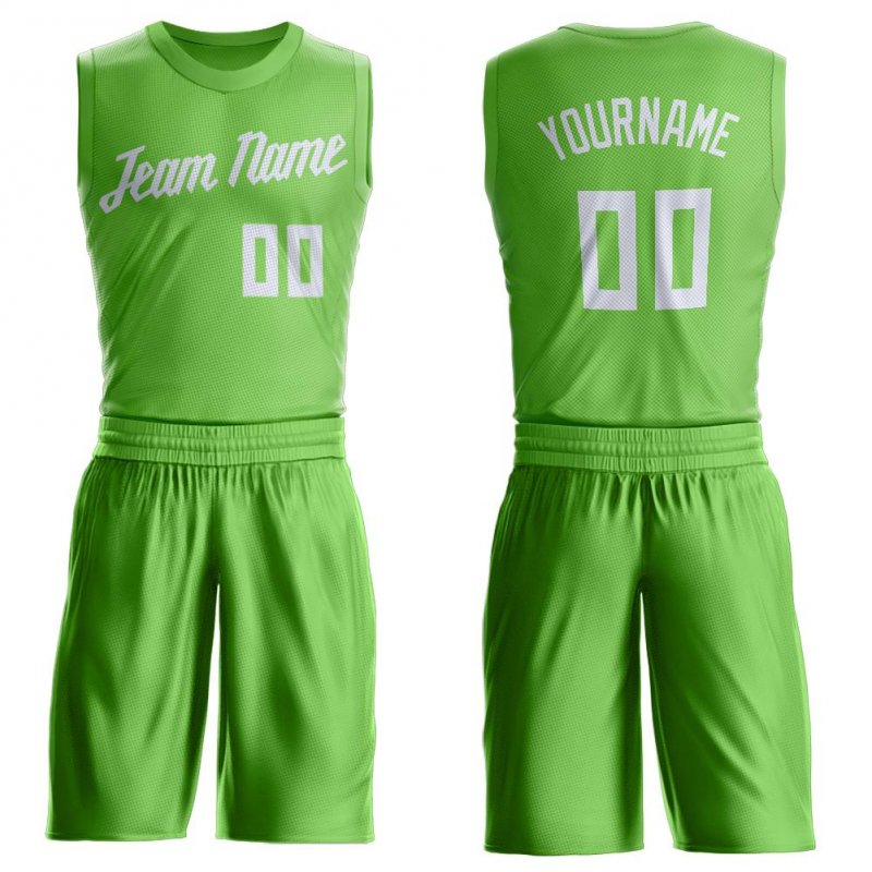 Men's Custom Neon Green White Round Neck Suit Basketball Jersey