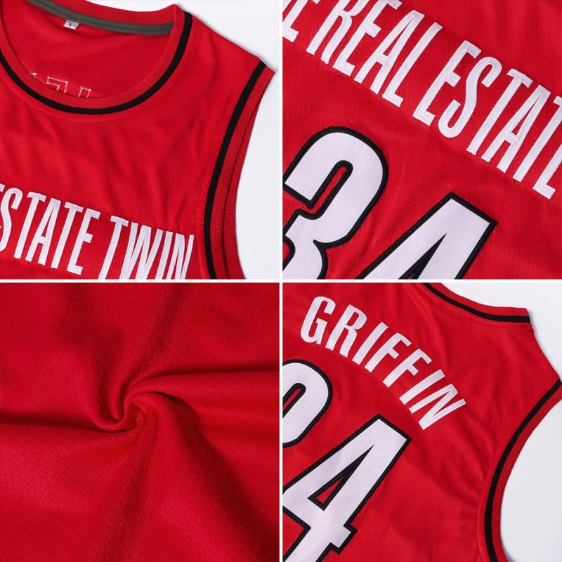 Men's Custom Red Gold-White Authentic Throwback Basketball Jersey