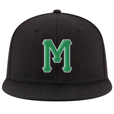 Custom Black Kelly Green-White Stitched Adjustable Snapback Hat