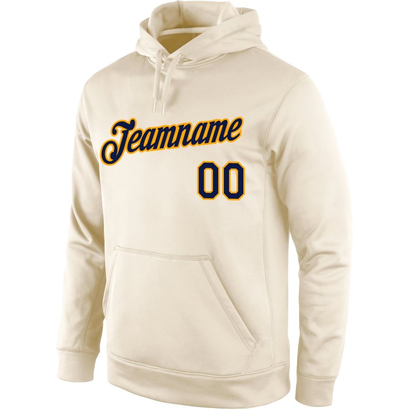 Men's Custom Stitched Cream Navy-Gold Sports Pullover Sweatshirt Hoodie